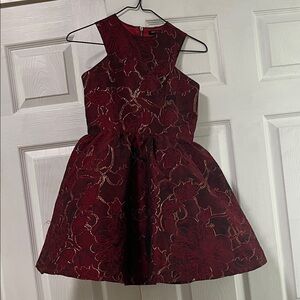 Charming Burgundy Floral Kids Dress